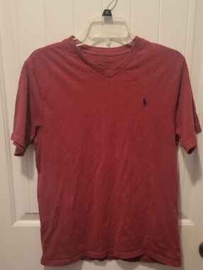 Womens Red Polo V-neck Tee